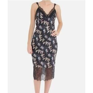 Diane Von Furstenberg Margarit Silk Sheer Lace Trim Slip Y2K Midi Dress Size 4